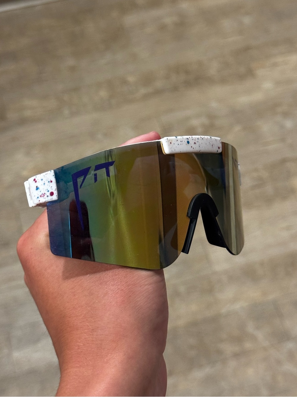 Pit Viper Sunglasses White Frame Colorful Paint Splatter Accents Reflective